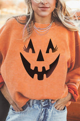 Orange Pumpkin Smile Face Graphic Sweatshirt Graphic Sweatshirts JT's Designer Fashion