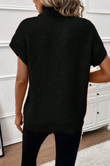 Black Ribbed Turtleneck Textured Short Sleeve Sweater Sweaters & Cardigans JT's Designer Fashion