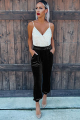 Black Green Solid Velvet Jogger Pants Bottoms JT's Designer Fashion