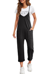 Black Pocketed Adjustable Spaghetti Strap Straight Leg Jumpsuit Jumpsuits & Rompers JT's Designer Fashion