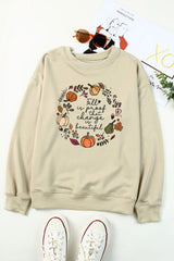 Khaki Fall Vibe Pumpkin Print Round Neck Sweatshirt Graphic Sweatshirts JT's Designer Fashion