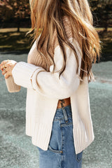 Parchment Cable Knit Color Block Side Splits Mock Neck Sweater Sweaters & Cardigans JT's Designer Fashion