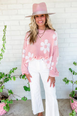 Multicolour Beaded Daisy Pattern Drop Shoulder Sweater Sweaters & Cardigans JT's Designer Fashion