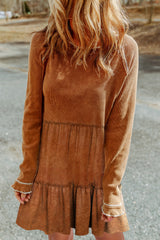 Chestnut Textured Tiered Ruffled Long Sleeve Mini Dress Dresses JT's Designer Fashion