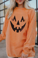 Orange Pumpkin Smile Face Graphic Sweatshirt Graphic Sweatshirts JT's Designer Fashion