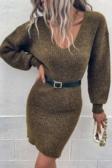 Green V Neck Bodycon Sweater Dress Sweaters & Cardigans JT's Designer Fashion