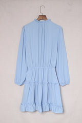 Light Blue V Neck Long Sleeve Ruffle Tiered Mini Dress Mini Dresses JT's Designer Fashion