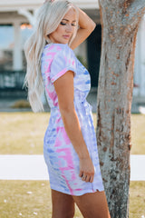 Women Tie-Dye Belted T-Shirt Dress Mini Dresses JT's Designer Fashion