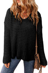 Black Open Knit V Neck Sweater Sweaters & Cardigans JT's Designer Fashion