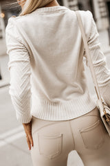 Snow White Textured Knit Button Decor Pullover Sweater Sweaters & Cardigans JT's Designer Fashion