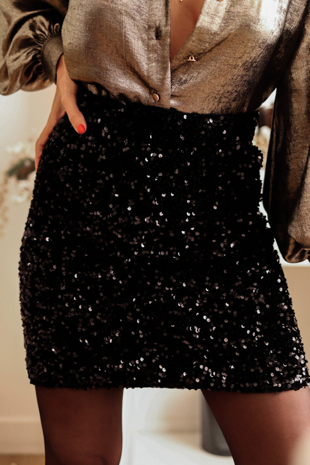 Black Sequin Bodycon Mini Skirt Bottoms JT's Designer Fashion