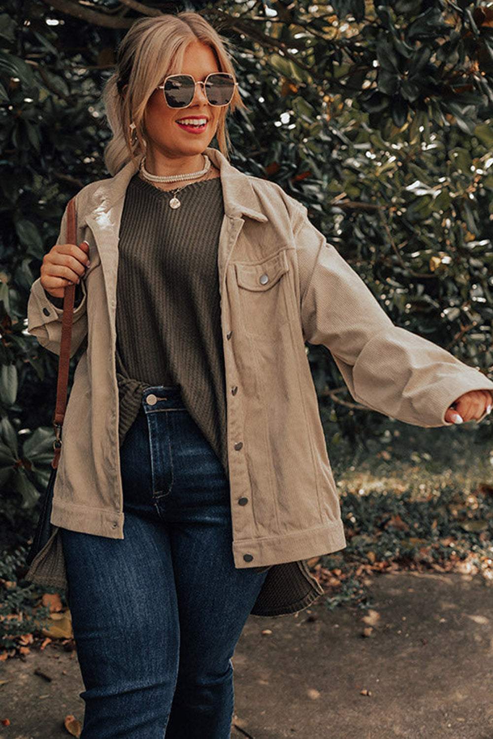 Khaki never-a-worry-corduroy-jacket-curves Plus Size JT's Designer Fashion