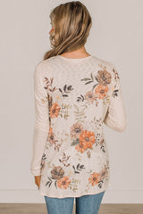 Apricot Floral Ribbed Knit Slim Fit Cardigan Sweaters & Cardigans JT's Designer Fashion