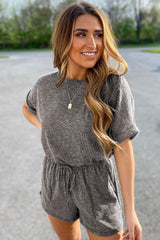 Gray Ribbed Elastic Waist Romper Jumpsuits & Rompers JT's Designer Fashion