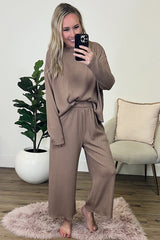 Smoke Gray Loose Textured Pullover and Pants Outfit Bottoms JT's Designer Fashion