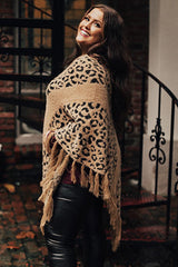 Leopard Plus Size Tasseled Hem Draped Poncho Plus Size JT's Designer Fashion