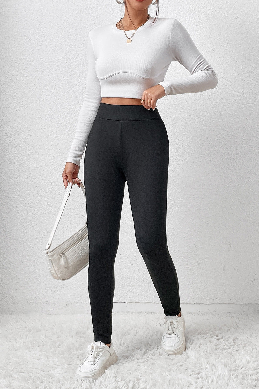 Black Fleece Lining Winter High Waist Leggings Bottoms JT's Designer Fashion