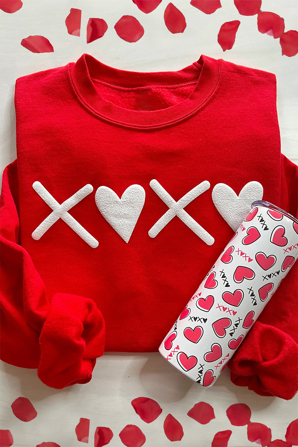 Red Puff XOXO Print Valentines Heart Sweatshirt Red-2 70%Polyester+30%Cotton Graphic Sweatshirts JT's Designer Fashion