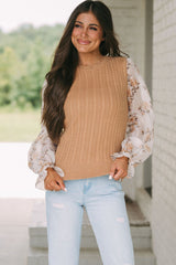 Sheepskin Floral Patchwork Ruffled Cuff Cable Knit Sweater Sweaters & Cardigans JT's Designer Fashion