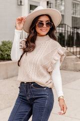 Parchment Retro Cable Knit Ruffle Sleeveless Sweater Bottoms JT's Designer Fashion
