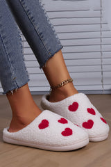 White Valentines Day Hearts Print Plush House Slippers Slippers JT's Designer Fashion