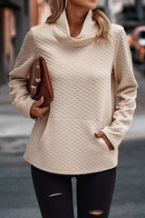 Apricot Quilted Draped High Neck Kangaroo Pocket Top Sweatshirts & Hoodies JT's Designer Fashion
