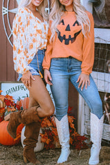 Orange Pumpkin Smile Face Graphic Sweatshirt Graphic Sweatshirts JT's Designer Fashion
