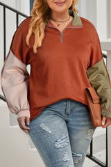 Gold Flame Colorblock Exposed Seam Quarter Zip Plus Sweatshirt Plus Size JT's Designer Fashion