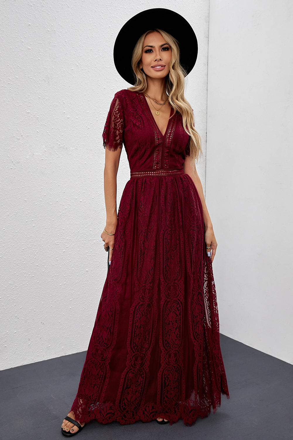 Red Blue Fill Your Heart Lace Long Dress Maxi Dresses JT's Designer Fashion