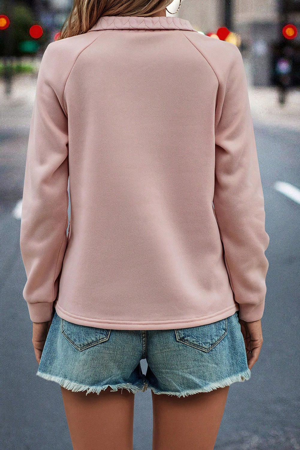 Apricot Powder Textured Quarter Zip Raglan Sleeve Sweatshirt Sweatshirts & Hoodies JT's Designer Fashion