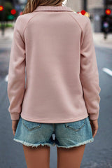 Apricot Powder Textured Quarter Zip Raglan Sleeve Sweatshirt Sweatshirts & Hoodies JT's Designer Fashion