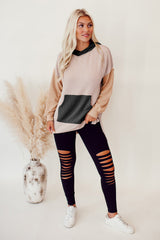 Smoke Gray Color Block Kangaroo Pocket High Low Hoodie Sweatshirts & Hoodies JT's Designer Fashion