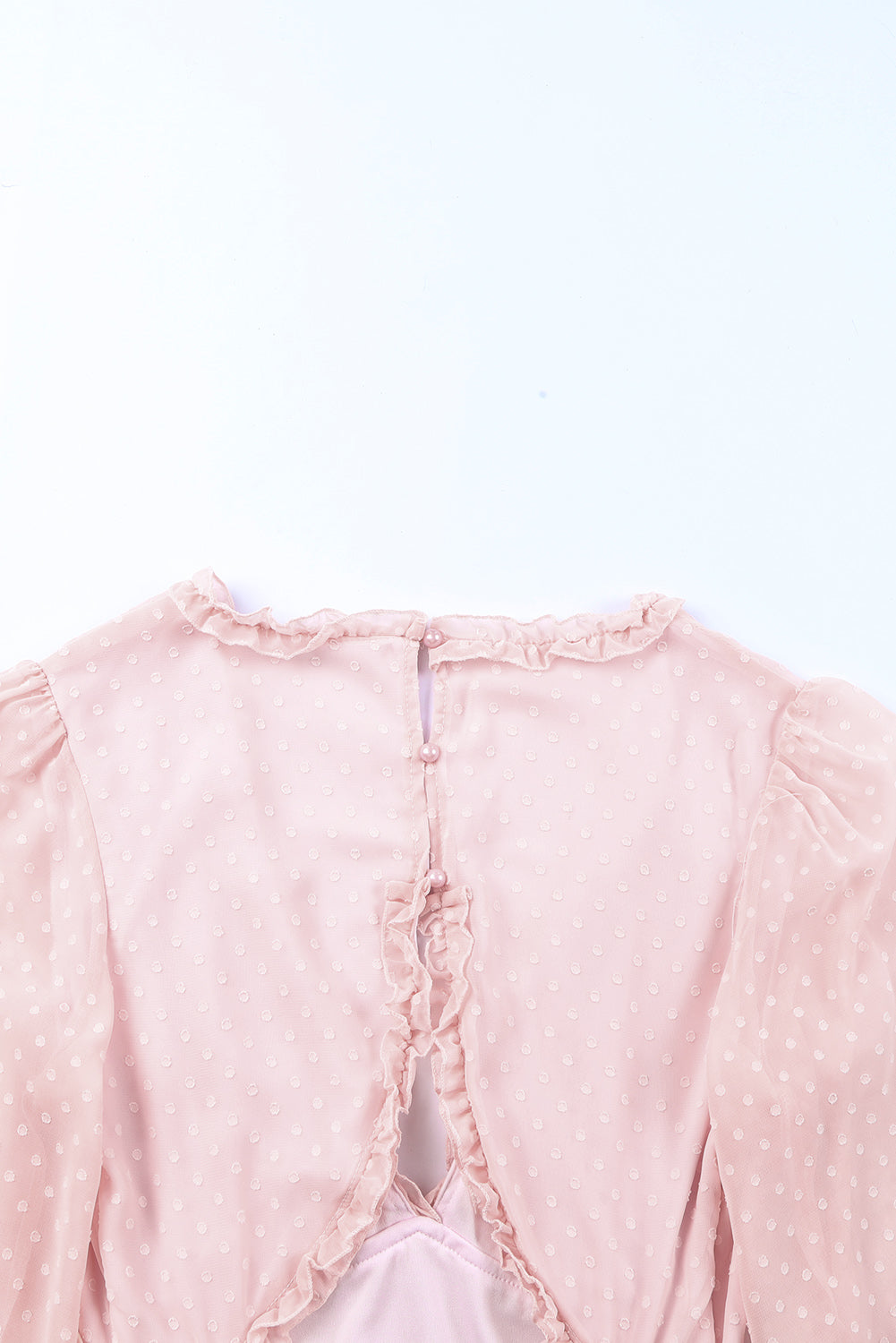 Pink Layered Ruffled Open Back Puff Sleeve Swiss Dot Mini Dress Mini Dresses JT's Designer Fashion