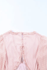 Pink Layered Ruffled Open Back Puff Sleeve Swiss Dot Mini Dress Mini Dresses JT's Designer Fashion