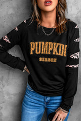 Black Leopard PUMPKIN SEASON Graphic Ripped Sleeve Sweatshirt Graphic Sweatshirts JT's Designer Fashion