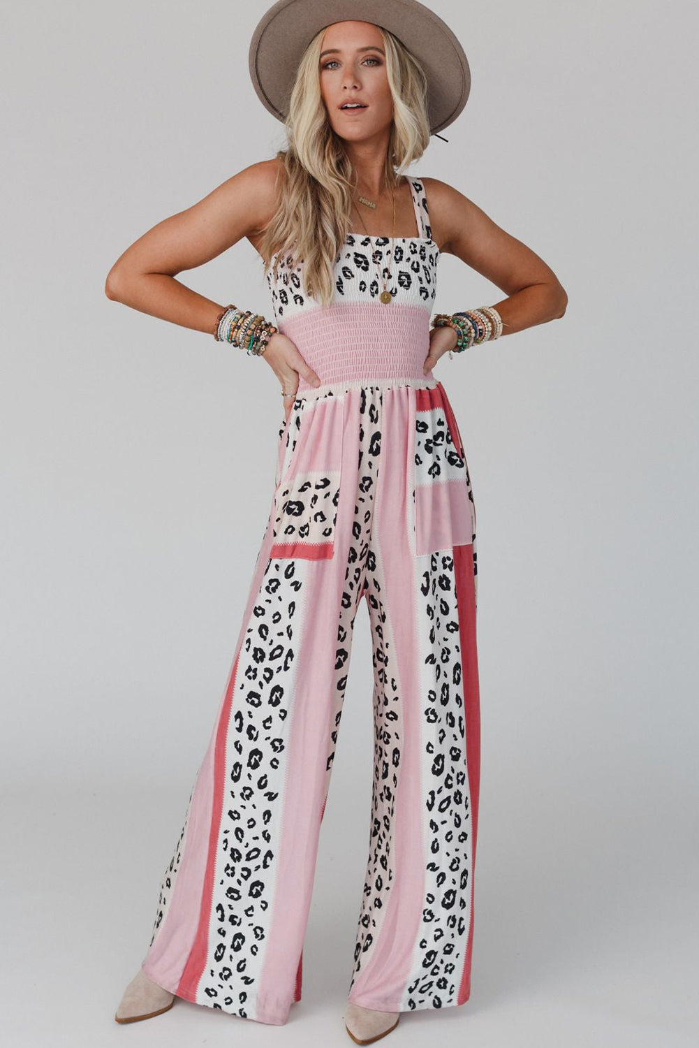 Leopard Color Block Mix Print Pocketed Jumpsuit Jumpsuits & Rompers JT's Designer Fashion