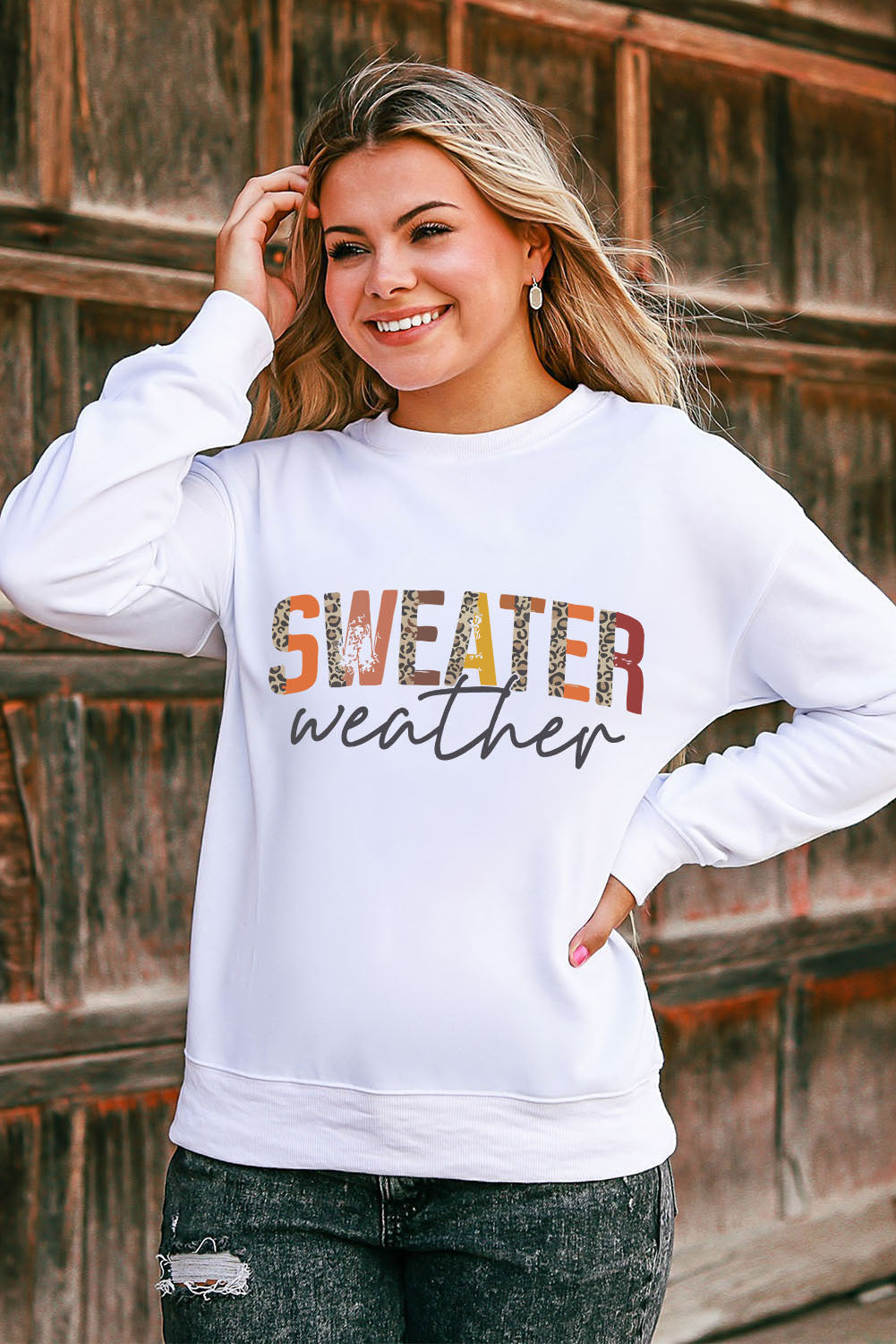 White Sweater Weather Vibrant Monogram Sweatshirt Graphic Sweatshirts JT's Designer Fashion