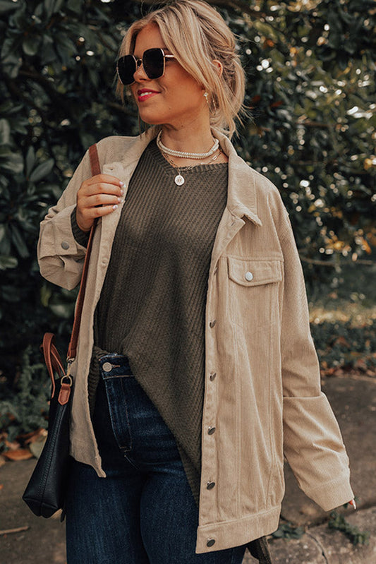 Khaki never-a-worry-corduroy-jacket-curves Plus Size JT's Designer Fashion