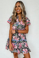 Pink Wavy Embellished Floral Print Mini Dress Dresses JT's Designer Fashion