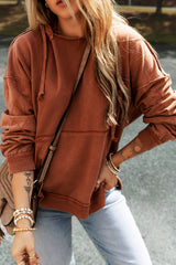 Chestnut Quilted Patchwork Exposed Seam Hoodie Sweatshirts & Hoodies JT's Designer Fashion