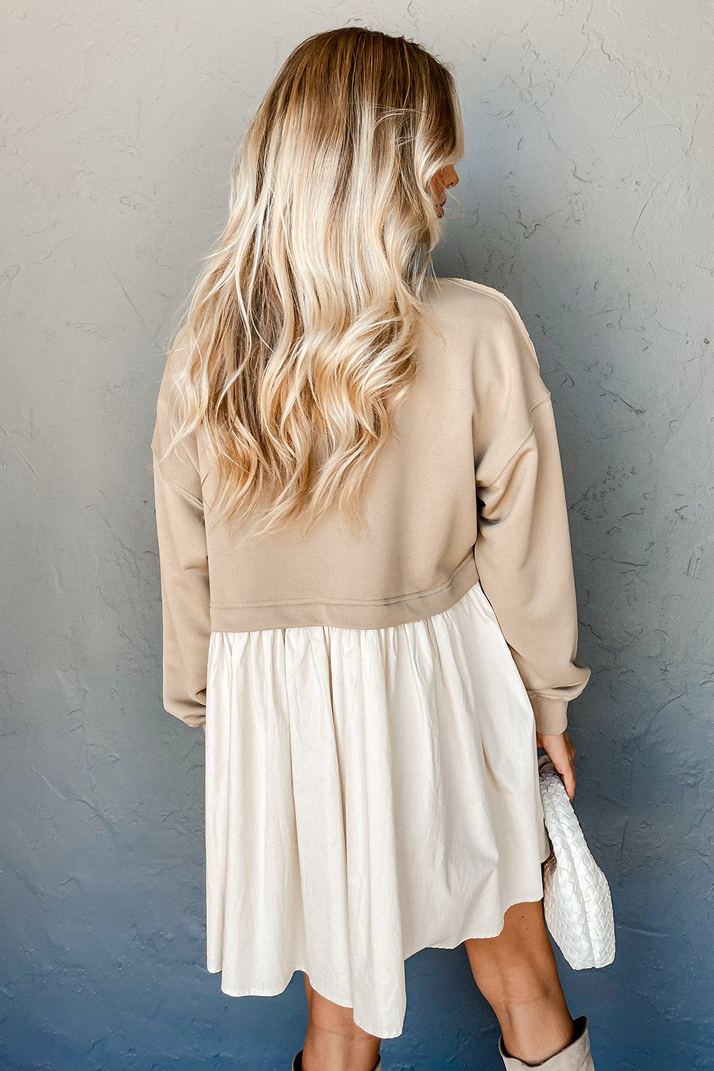Pale Khaki Sweatshirt Poplin 2-in-1 Mini Dress Dresses JT's Designer Fashion