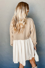 Pale Khaki Sweatshirt Poplin 2-in-1 Mini Dress Dresses JT's Designer Fashion