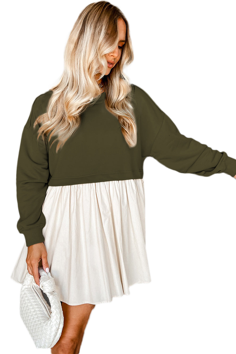 Jungle Green Sweatshirt Poplin 2-in-1 Mini Dress Dresses JT's Designer Fashion