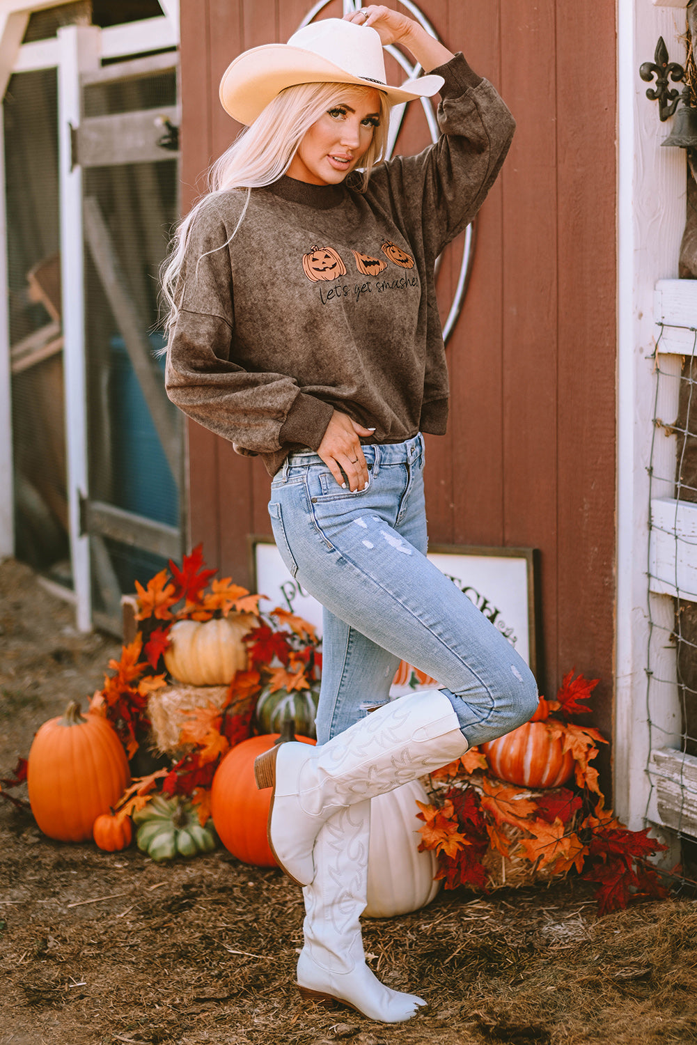 Brown Let's Get Smashed Halloween Pumpkin Graphic Sweatshirt Graphic Sweatshirts JT's Designer Fashion