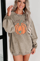 Khaki Give Thanks Pumpkin Graphic Corded Sweatshirt Graphic Sweatshirts JT's Designer Fashion