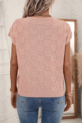 Dusty Pink Lattice Textured Knit Short Sleeve Baggy Sweater Sweaters & Cardigans JT's Designer Fashion