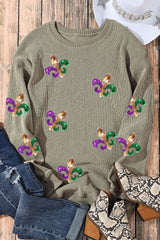 Green Glitter Mardi Gras Symbol Corded Baggy Sweatshirt Graphic Sweatshirts JT's Designer Fashion