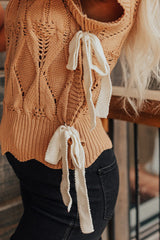 Flaxen Hollowed Knit Scalloped Trim High Neck Sweater Sweaters & Cardigans JT's Designer Fashion