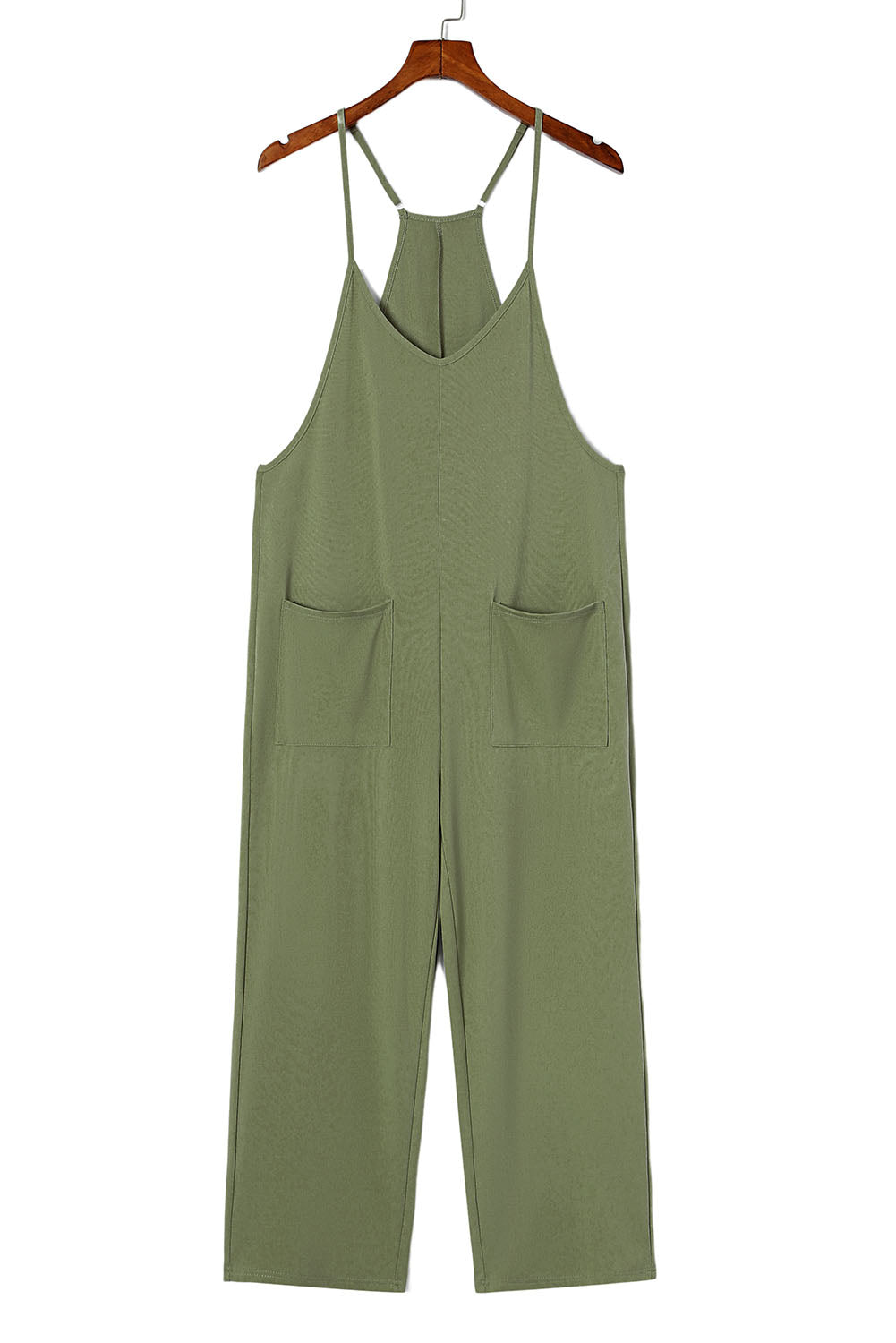 Green Pocketed Adjustable Spaghetti Strap Straight Leg Jumpsuit Jumpsuits & Rompers JT's Designer Fashion