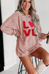 Pink Valentines LOVE Graphic Corded Baggy Sweatshirt Graphic Sweatshirts JT's Designer Fashion